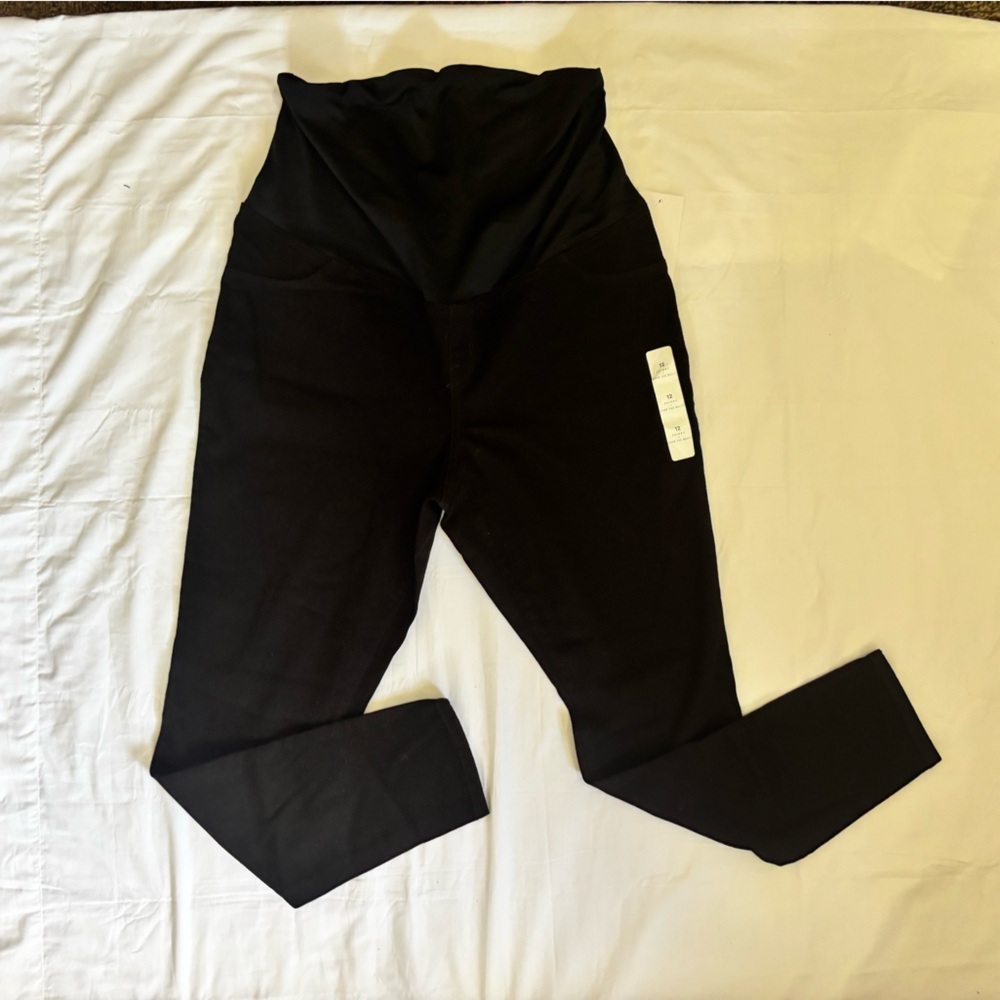 Isabel Maternity Womens Cross Back Panel Skinny Jeans in Black Denim Sz 12/14